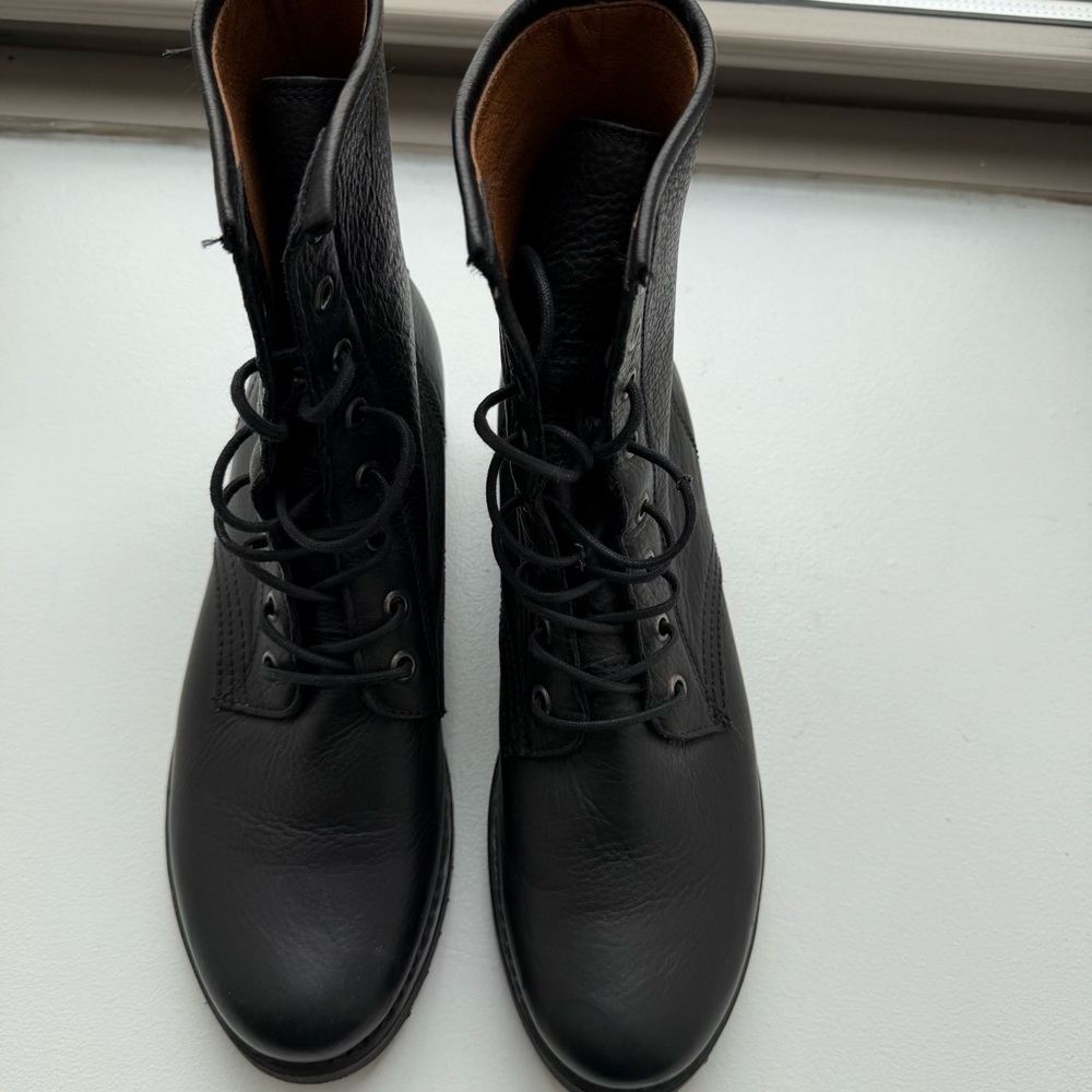 Frye Black Lace-Up Leather Ankle Boots